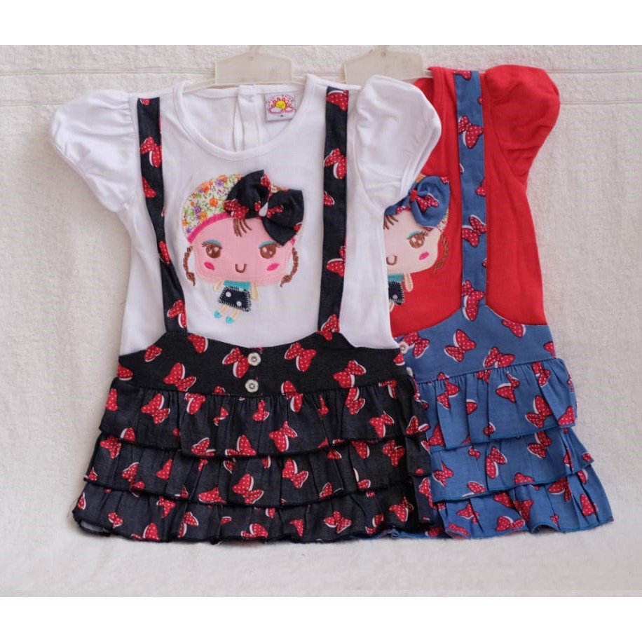 Terusan / Dress Anak Perempuan Bahan Kaos Model Rok Jumper 2 motif