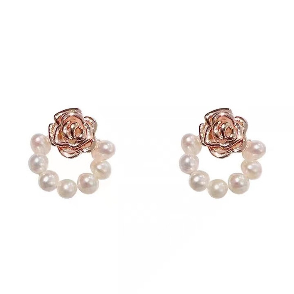 Anting Tusuk Motif Bunga Hias Mutiara Imitasi Ala Vintage Untuk Wanita