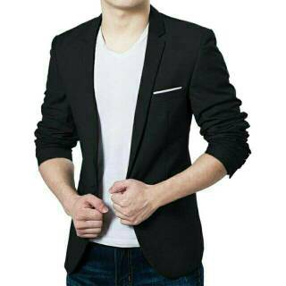 Blazer Pria Hitam List Putih Slimfit Formal Casual