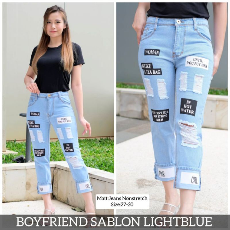 Jeans Boyfrend Terbaru Masakini / Boyfrend Sobek Paling Keren / Jeans Boyfrend Sobek Sablon Terbaru / Jeans Boyfrend Wanita Keren Masakini