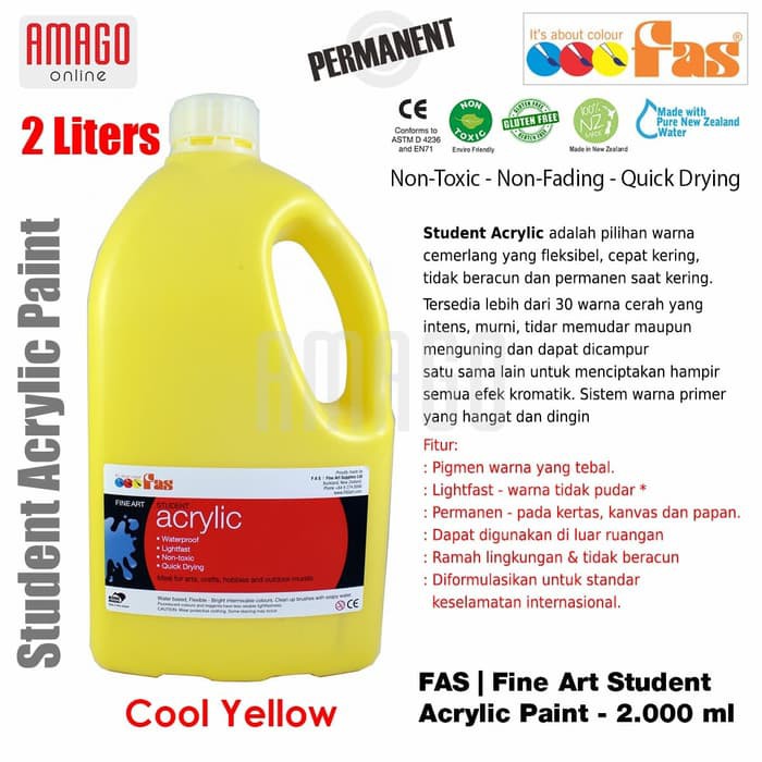 FAS - STUDENT ACRYLIC PAINT - 2 LITER - COOL YELLOW