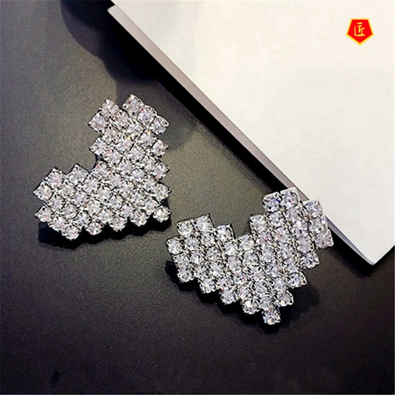 [Ready Stock]S925 Silver Heart-Shaped Diamond Earrings Simple Elegant