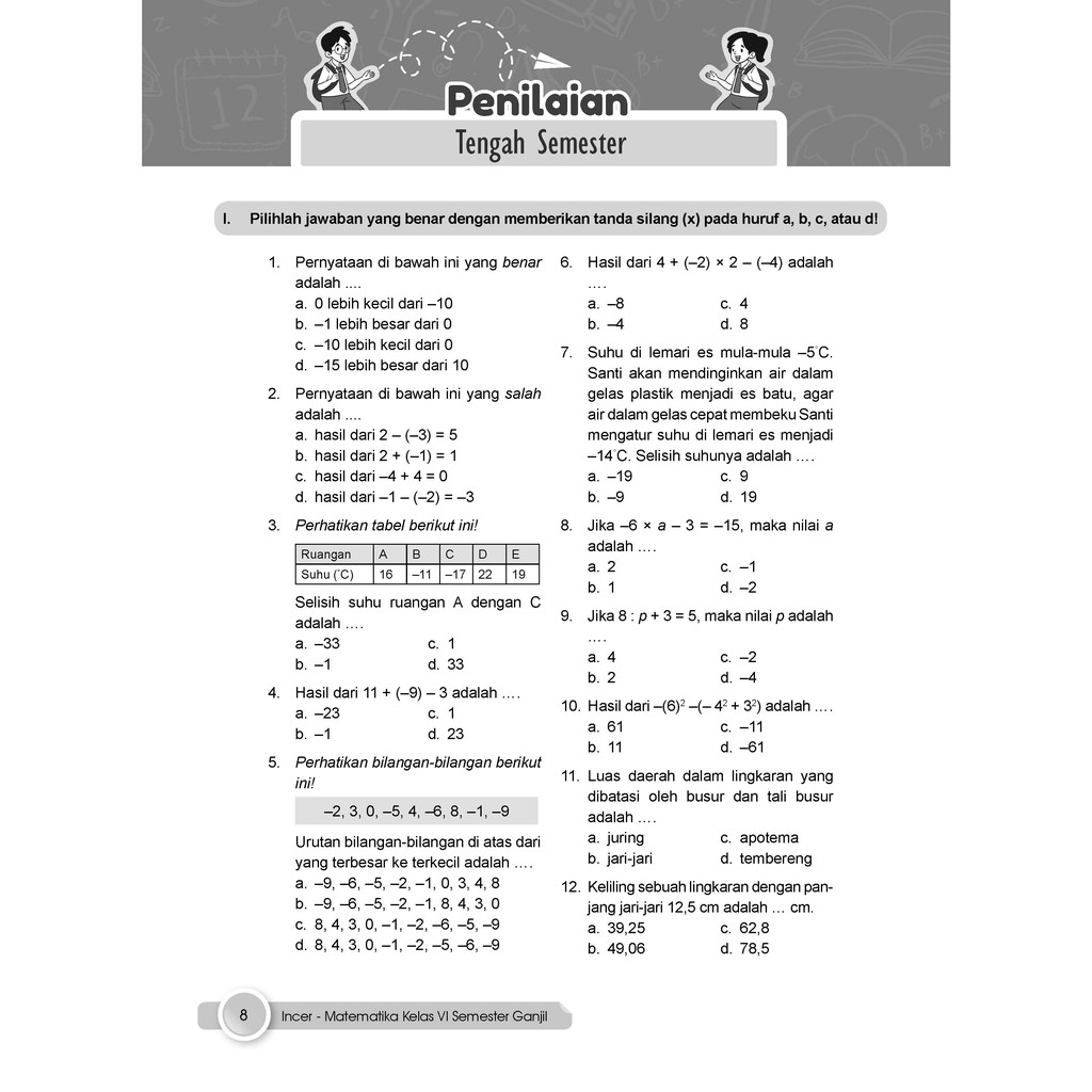Buku Latihan Soal Matematika Pjok SD Kelas 6 Semester Ganjil Incer-8