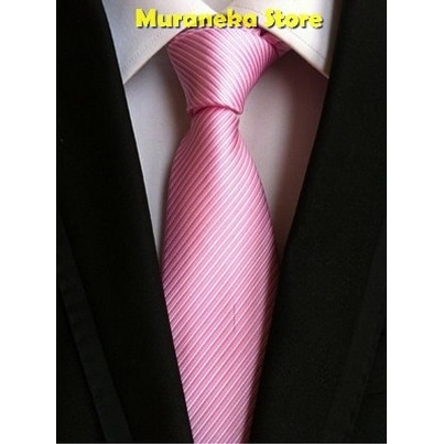 Dasi IMPORT Panjang Pria Pink Lebar 3 Inch Motif Garis Salur Setelan Kerja kantor 7.5 cm Polos Warna