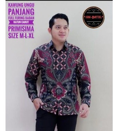 kawung ungu kemeja batik pria lengan panjang full furing