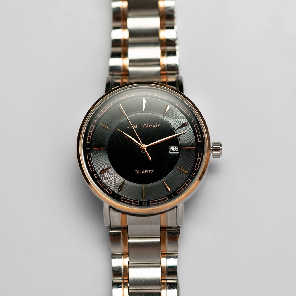 Jam Tangan Rantai Pria Cowok Anti Air Jean Alexis ALVA GST JA115 - Prestige Edition - Black Dial (Pr