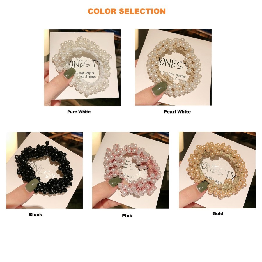 TERLARIS!! IKAT RAMBUT KOREA FULL MUTIARA PEARL / KARET RAMBUT WANITA BERKUALITAS