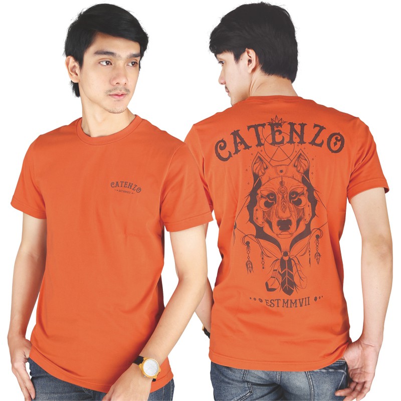 Catenzo - PS 193 - KAOS CASUAL PRIA - ORANGE BATA