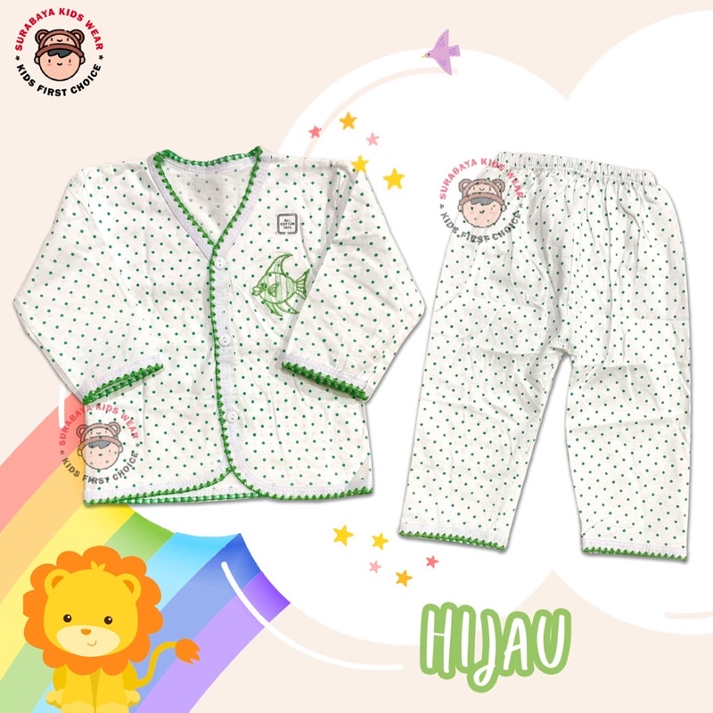 Baju Tidur Anak Lengan Panjang Kancing Motif Bintik Bordir / Piyama Anak