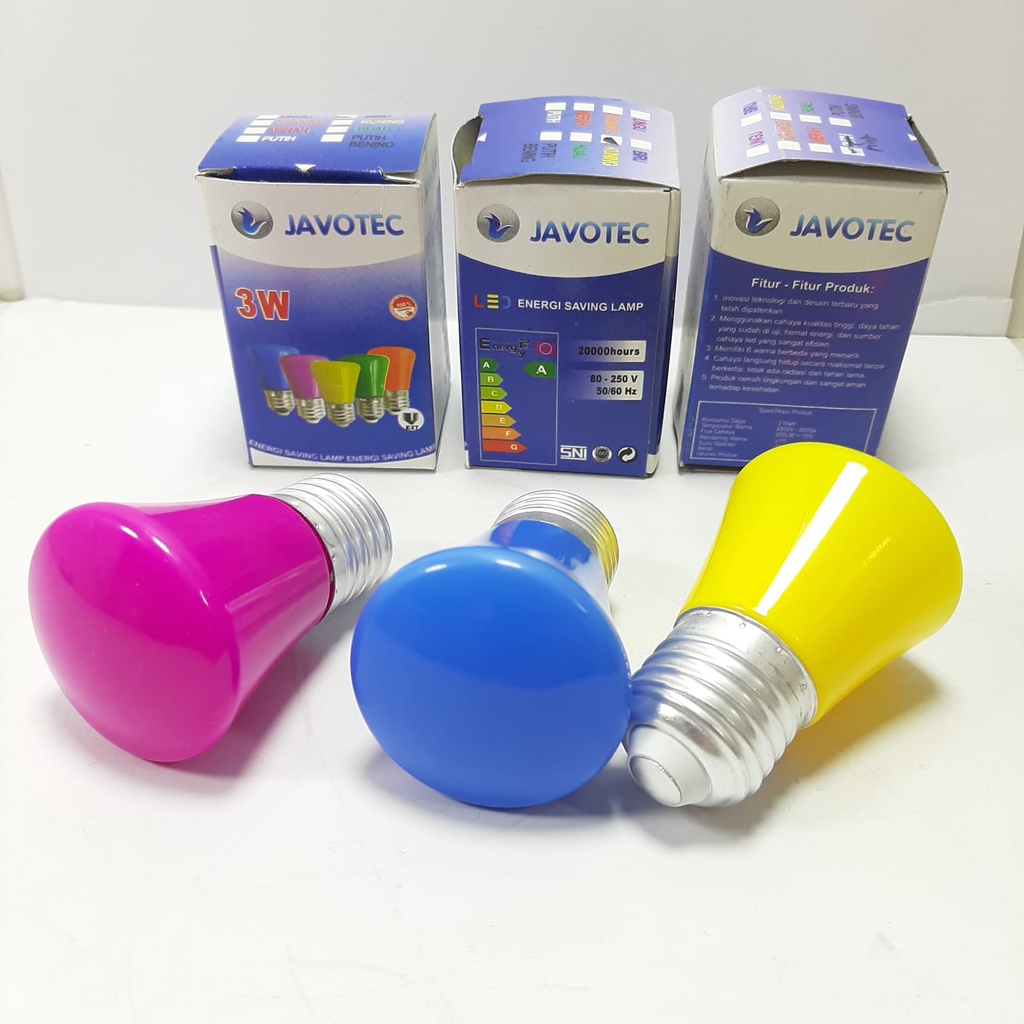 Bohlam Lampu Led Warna Warni Model Jambu / Kotak 3W JAVOTEC Murah