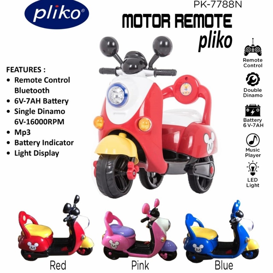 Motor Aki Scoopy Mickey Mouse Pliko PK 7788 8500 Remote Charger 6V Ori
