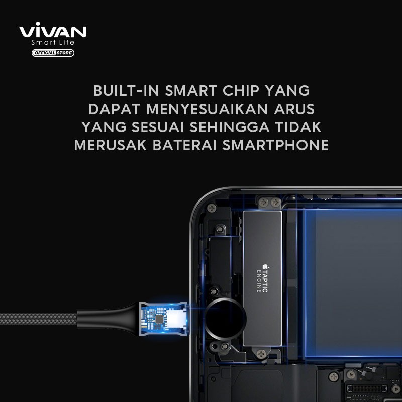 VIVAN Kabel iPhone Lightning 2.4A LED Light Quick Charge 100CM Garansi Resmi 1 Tahun VDL100 ORIGINAL