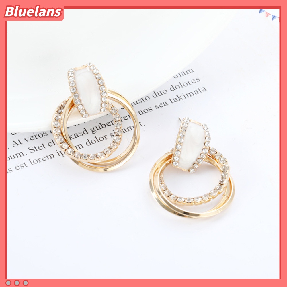 Anting Stud Berlian Imitasi Multilayer Bentuk Lingkaran Untuk Wanita