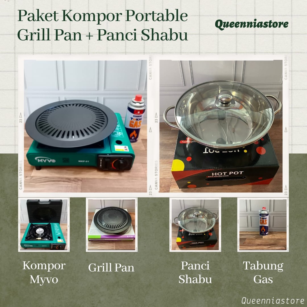 Paket Lengkap Kompor Portable Grill Pan BBQ &amp; Panci Shabu (Free Tabung Gas &amp; Koper Kompor)