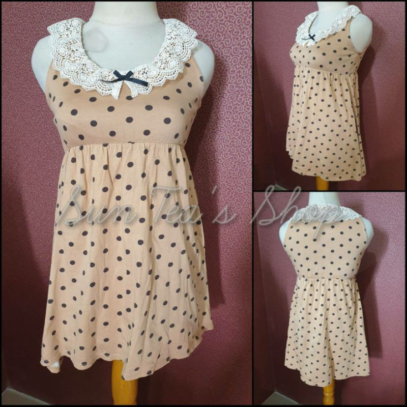 Dress anak kids lace cream polkadot babydoll.
