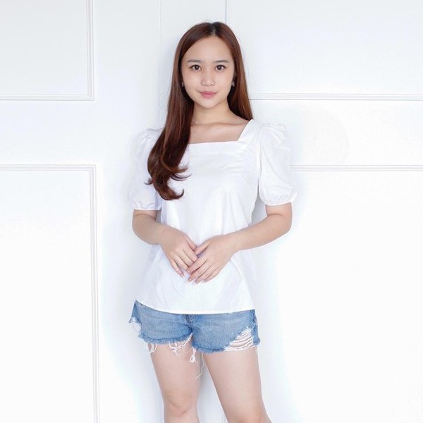 BLOUSE WANITA - ATASAN BAJU WANITA BAHAN KATUN [ JOSIE TOP ] - HAZEL CLOTHING-WHITE