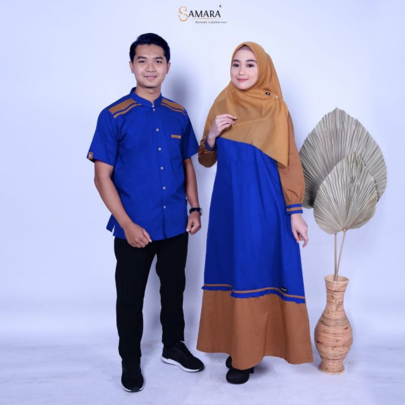 Samara H04 Columbine blue busana muslim keluarga gamis Sarimbit keluarga baju couple # Gamis Sarimbi