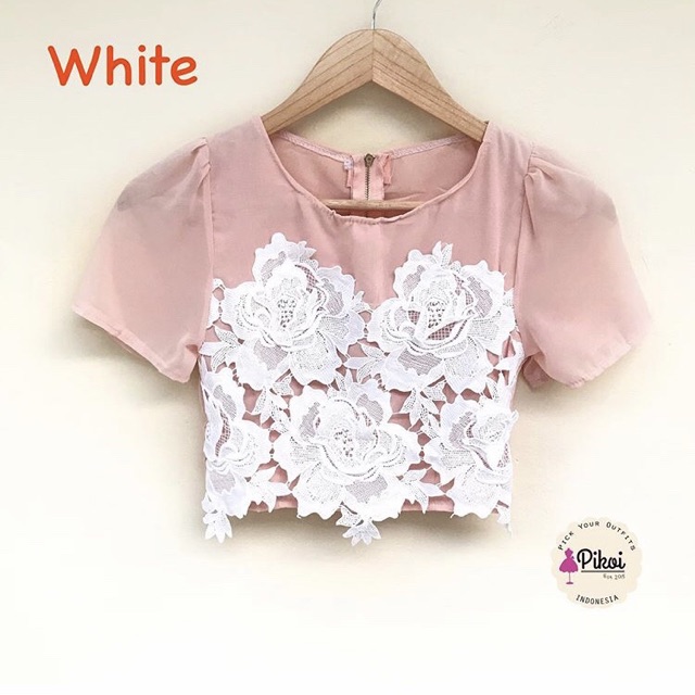 Baju bangkok ready / baju brukat murah / blouse brukat putih / blouse brukat bangkok ready lucu 1946