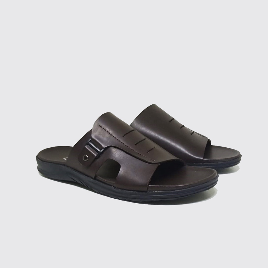 Kulit Asli - Sandal Slide Pria Selop Dark Brown