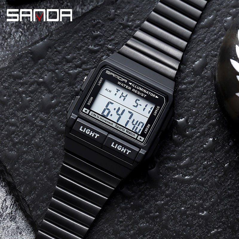 SANDA 2007 Jam Tangan Pria Digital Sport EL Backlight Tali Stainless Shockproof Anti air WATCHKITE WKOS