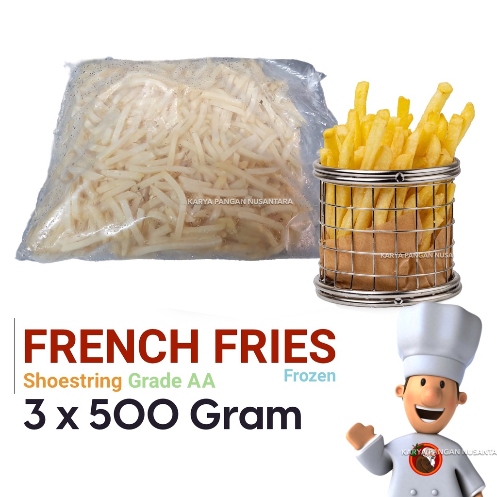 

PAKET FRENCH FRIES SHOESTRING 1,5KG FROZEN KENTANG BEKU 1.5 KILOGRAM FRENCH FRIES BEKU KENTANG GORENG 1,5 KG