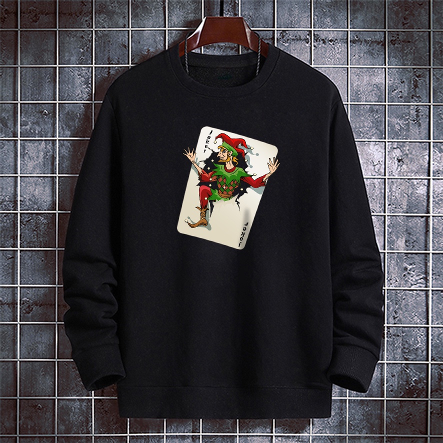 Sweater pria crewneck JOKER CARD sweter cowok distro keren