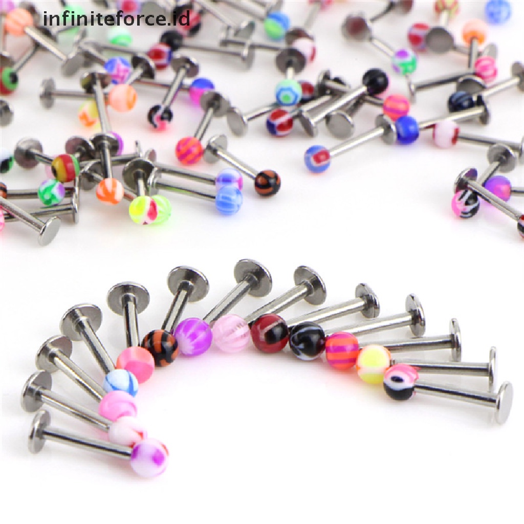 10 / 30 / 50pcs Cincin Tindik Bibir Bahan Stainless Steel 16g