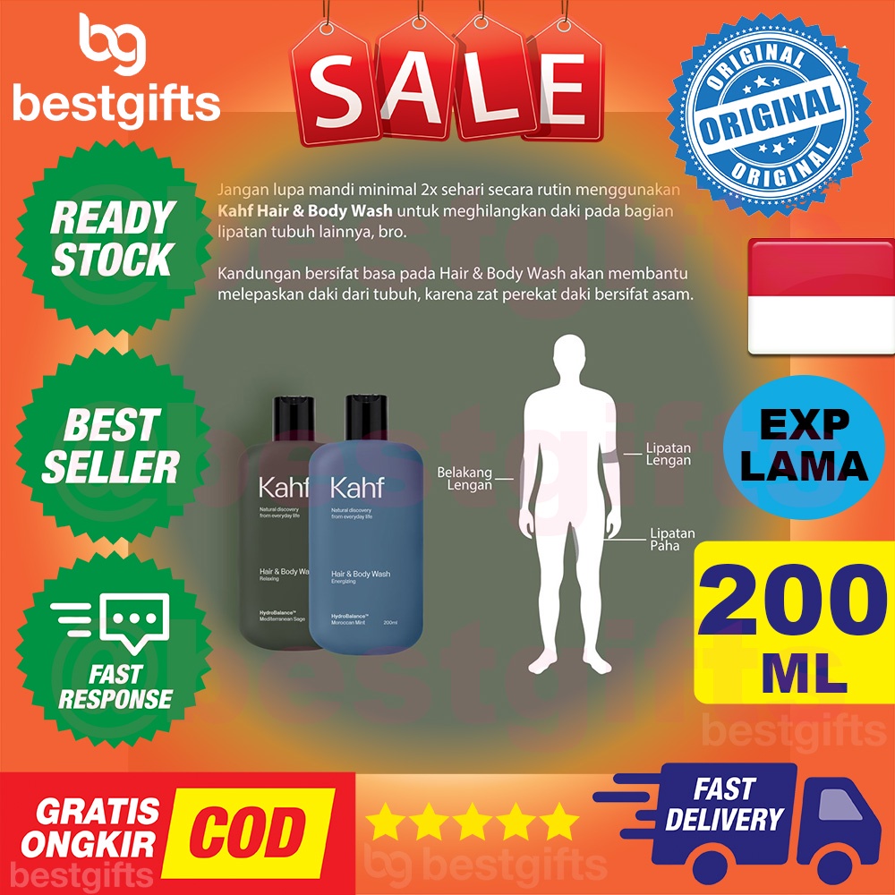 KAHF ENERGIZING HAIR BODY WASH SABUN MANDI SHAMPOO SHAMPO SAMPO PRIA KULIT LAKI LEMBAB HALUS 200 ML