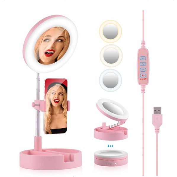 Ring Light Live online/TRIPOD SELFIE LAMPU LED+KACA MAKE/MIRROR KACA LIPAT MAKEUP/RING LIGHT TIKTOK