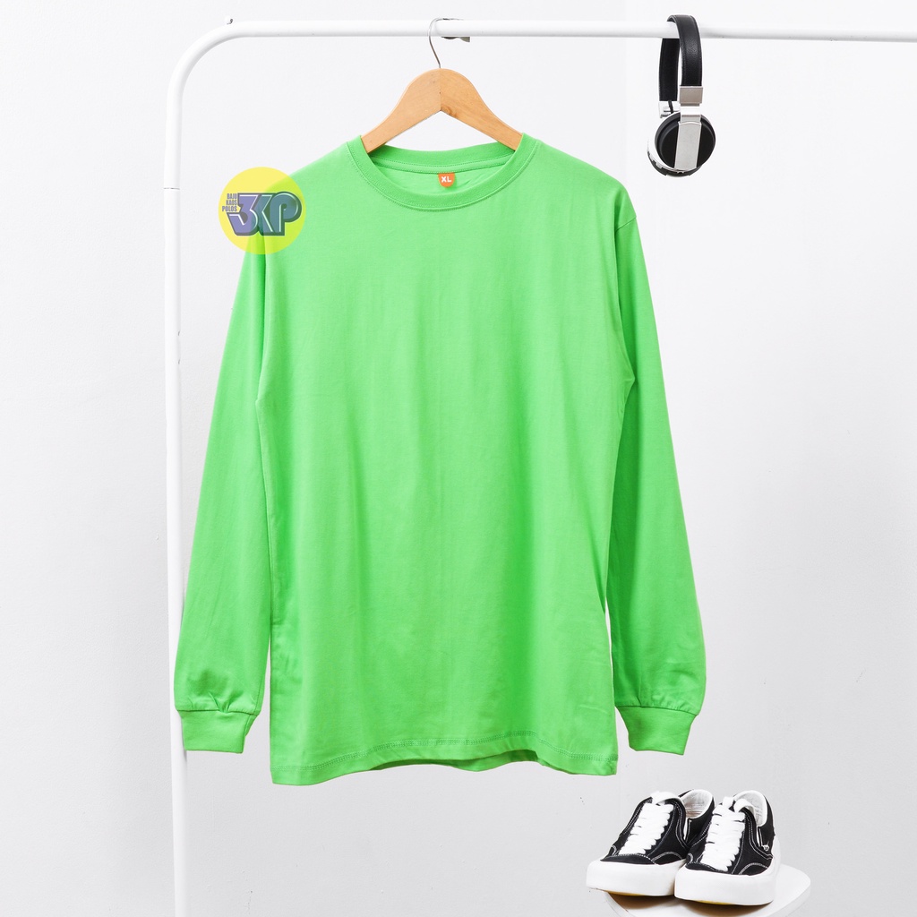 BAJU KAOS POLOS HIJAU DAUN LENGAN PANJANG COTTON COMBED 30S UNISEX