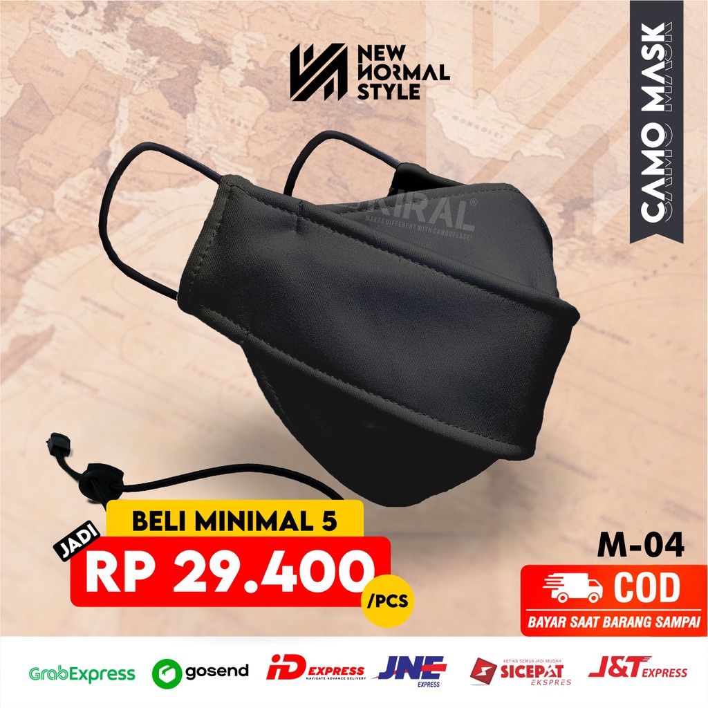 M-04 Masker Kain 3 ply Lapis Hijab Distro Korea Headloop Earloop Motif Pria Cowok Premium Keren