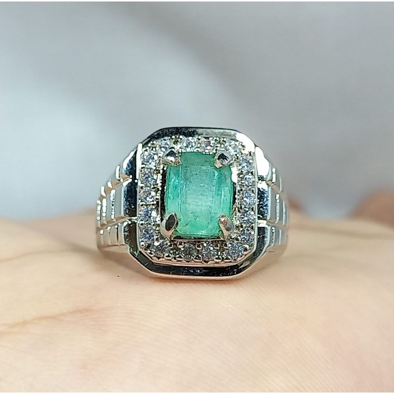 Cincin batu zambrud Colombia natural asli