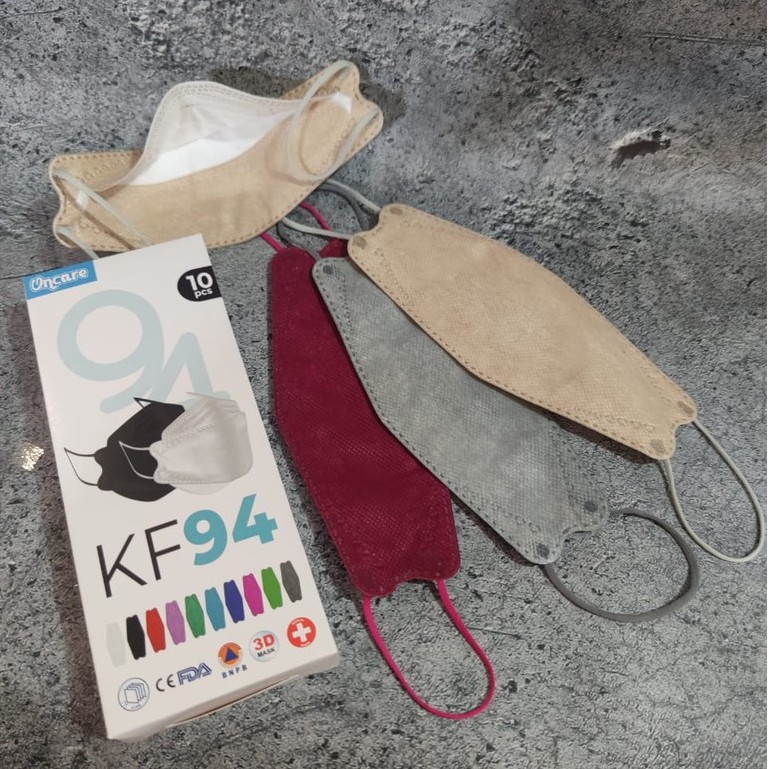 ONCARE KF94 WARNA BARU - MASKER KF94 4PLY MEDI GRADE - MAROON ABU CREAM BERKUALITAS - ECER - ECERAN