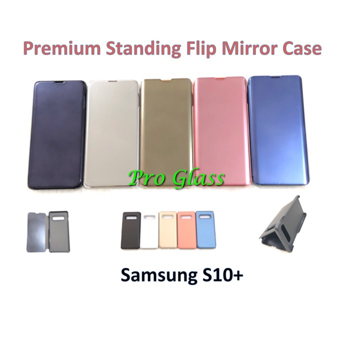 Samsung S10 / Samsung S10+ Clear View Mirror Standing Flip Cover Case Premium