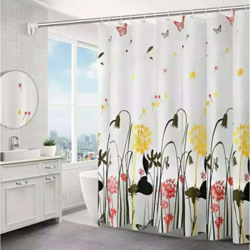 Gorden Kamar Mandi - Shower Curtain - Tirai Kamar Mandi Anti Air PEVA Sudah Dilengkapi Pengait Motif - Random