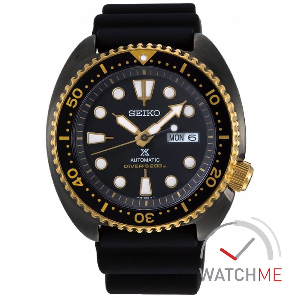 Seiko Prospex SRPD46 Automatic Turtle Abalon Night 200m Black Gold Rubber Strap Original Bergaransi