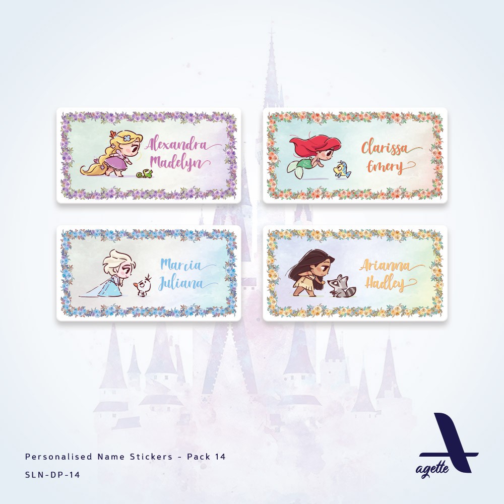 

50 PCS - Stiker Label Nama Disney Princess - 14 - Laminasi Waterproof