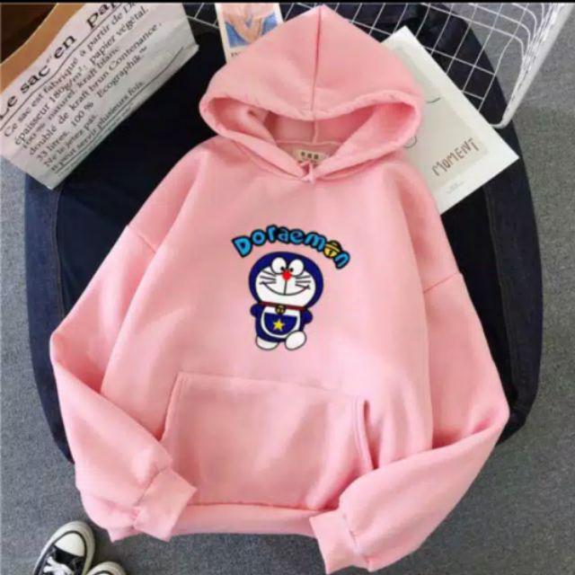 Sweater hoodie wanita DORAEMON/ BAHAN babyterry-Pink