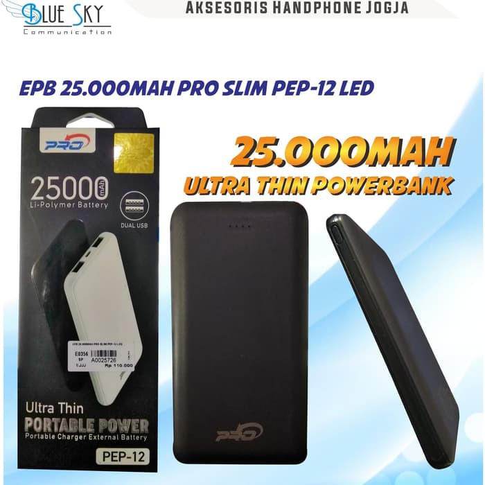 POWERBANK 25000MAH PRO SLIM PEP-12 LED SLIM POCKET PORTABLE