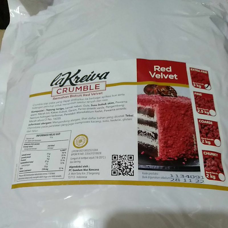 

la kreiva crumble red velvet extra fine | remahan biskuit red velvet halus | 250g