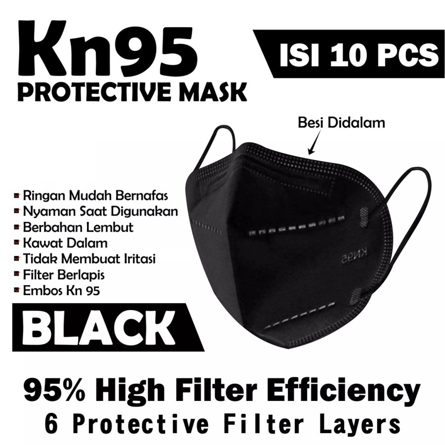 Masker Earloop Kn95 Kn 95 5 Ply 5Ply Cantol Hitam Black isi 10 pcs