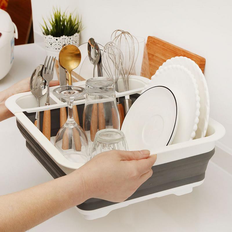 Waasoscon Rak Pengering Dapur Piring Gelas Foldable Collapsible Drainer - QW-823 - Gray