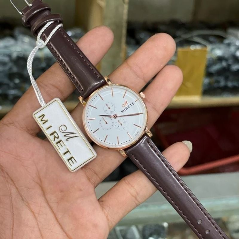 Jam Tangan Wanita MIRETE Tali Kulit Original Tahan Air  Water Resistance Analog Kuarsa | Jam Tangan Cewek Original Strap Kulit Mirete | Fashion Wanita Free Batrai Cadangan