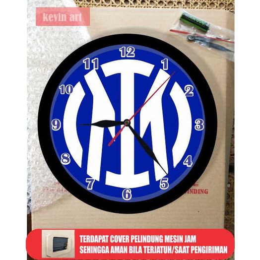 JAM DINDING KAYU UNIK ARTISTIK BESAR VINTAGE GAMBAR LOGO INTERMILAN