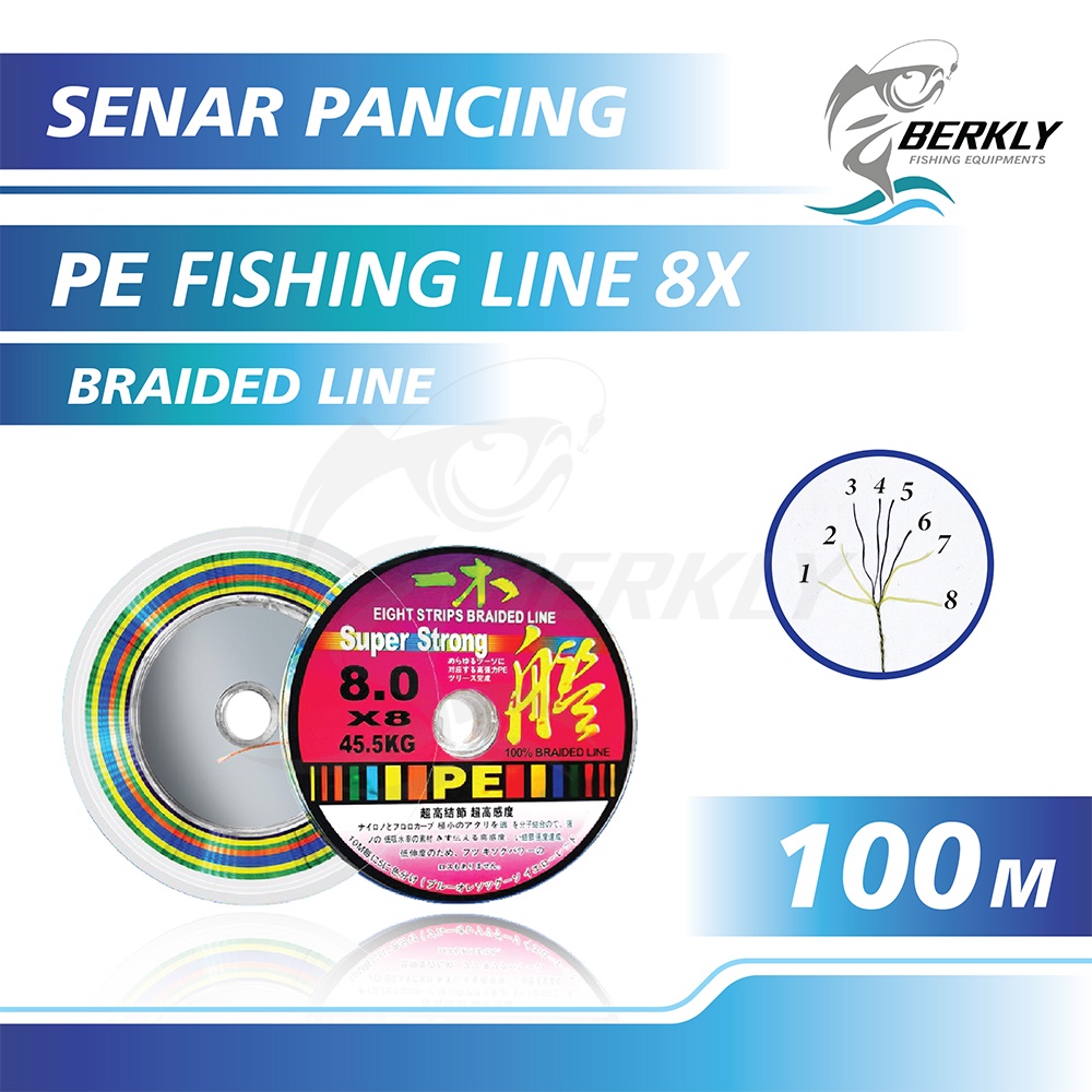 New BERKLY Tali Pancing 100M Premium PE Fishing Line X8 Strength 3.10kg-18.6kg Senar Pancing Premium