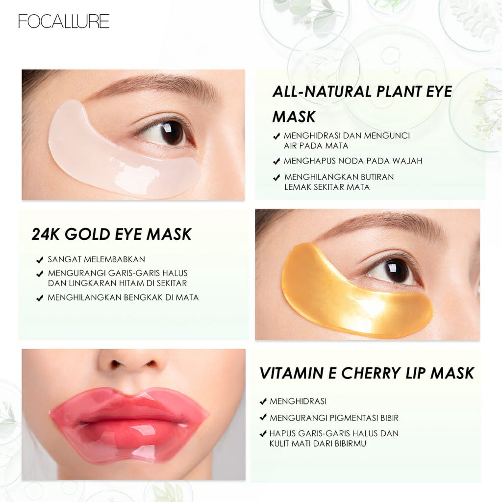 ☘️ CHAROZA ☘️ FOCALLURE Collagen Crystal 24K Gold Pure Luxury Eye / Hydra-Gel Eye Mask FASC01 / Moisturizing Lip Mask FASC02