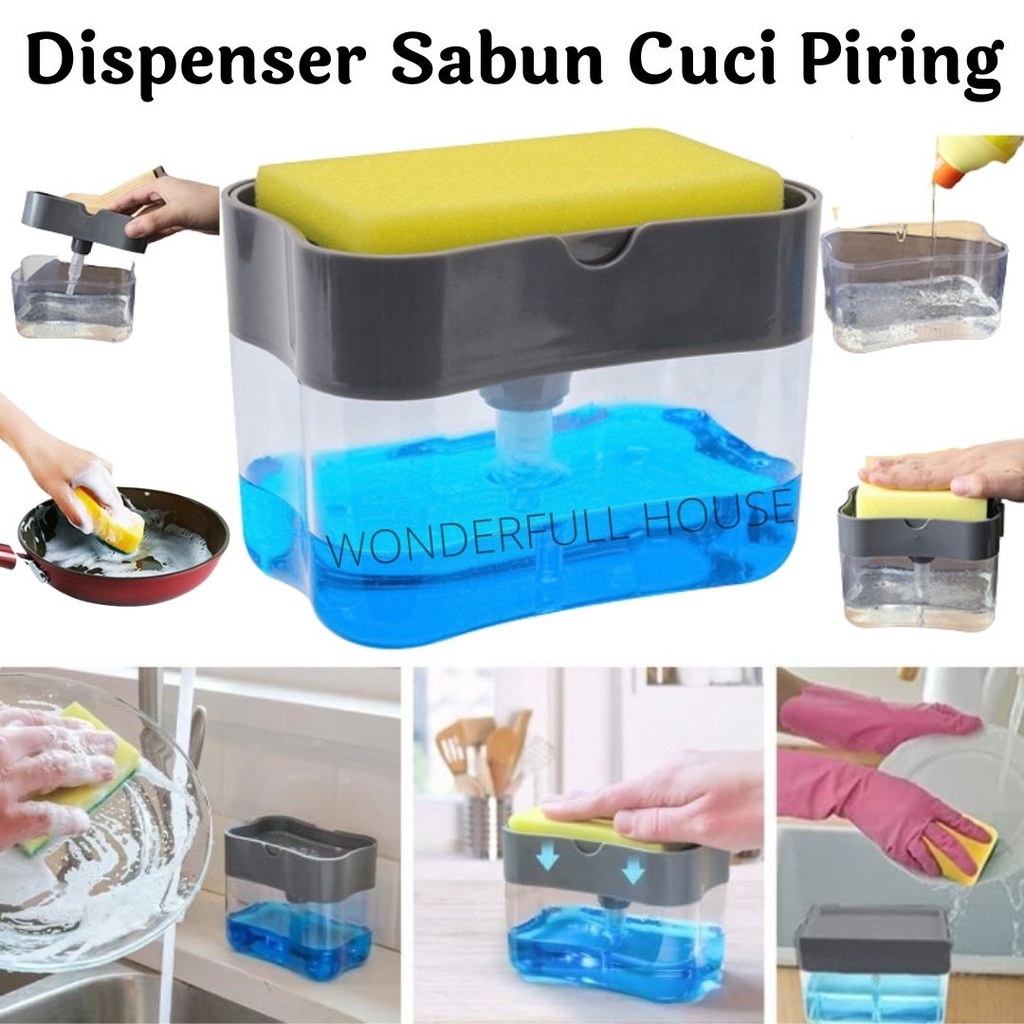 Dispenser Sabun Tempat Sabun Cuci Piring 2 in 1 Busa Sponge Holder Tempat Sabun