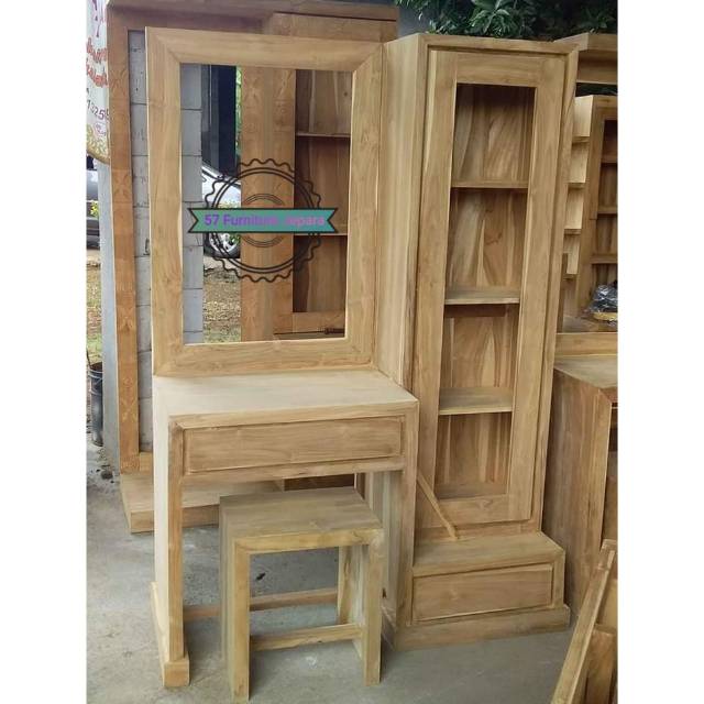 Meja rias modern kayu jati - Tolet + lemari kecil laci mentahan/ Unfinished