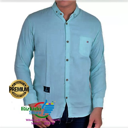 Kemeja Pria Lengan Panjang Cowok Basic Polos Tosca Katun Sage Hijau Muda XL - XXXL Formal