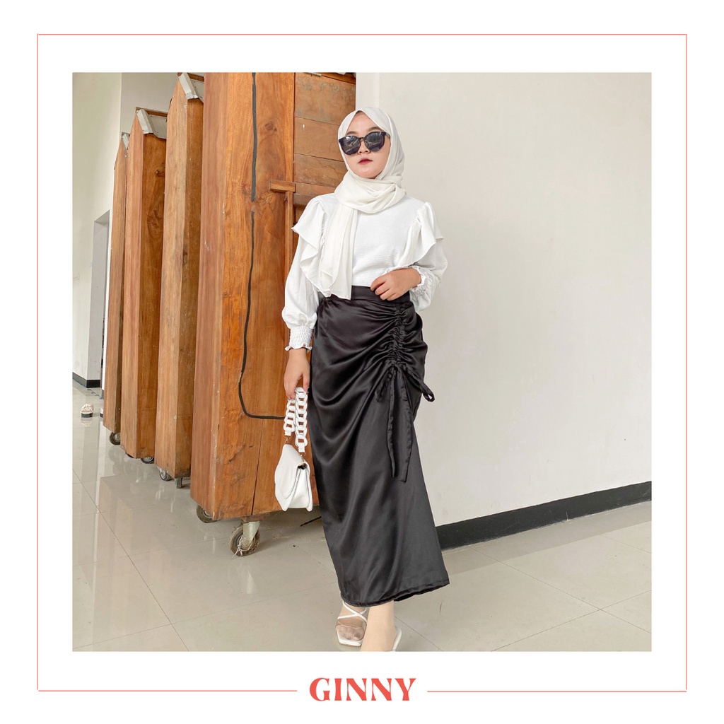 Sri Skirt | Women's Modern Plain Drawstring Kebaya Skirt | Bawahan Rok Kebaya Kain Satin Serut Polos Wanita | GINNY-7